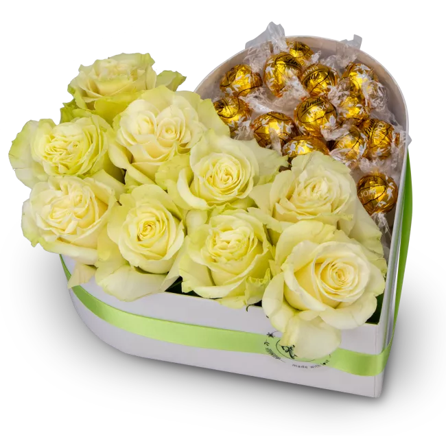 Box of flowers and white chocolates